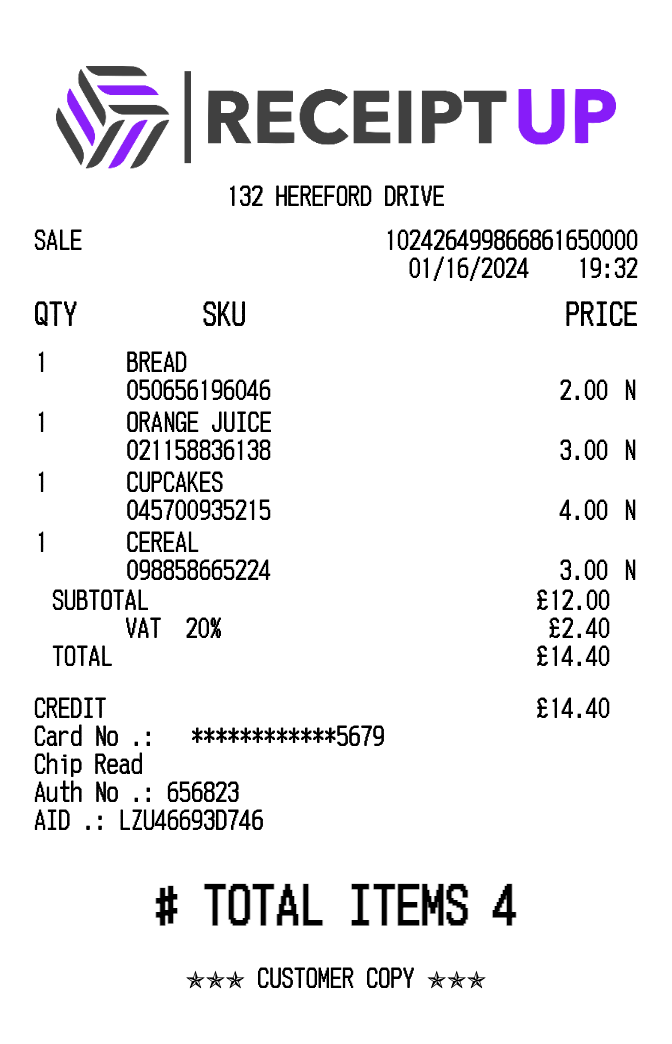 Receipt example